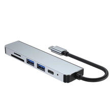 Заредете изображение във визуализатора на галерията – HUB Tech-Protect V4 6in1 USB-C - USB-A 3.0 / USB-A 2.0 / USB-C / HDMI / micro SD / TF / SD card reader - gray
