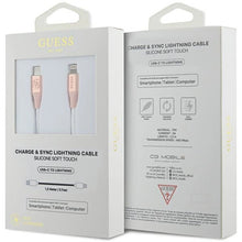 Заредете изображение във визуализатора на галерията – Guess Ebossed Logo USB-C / Lightning Cable 1.5m Fast Charging - Pink
