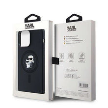 Заредете изображение във визуализатора на галерията – Karl Lagerfeld Silicone Karl&amp;Choupette MagSafe case for iPhone 14 Pro Max - black
