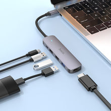 Заредете изображение във визуализатора на галерията – Adapter HUB 5in1 (HDTV+USB 3.0+USB 2.0 x 2+PD) USB-C Hoco HB27 grey

