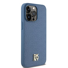 Заредете изображение във визуализатора на галерията – Original Case DKNY hardcase Leather Monogram Pattern Metal Logo MagSafe DKHMP15XPSHRPSB for Iphone 15 Pro Max blue
