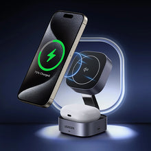 Заредете изображение във визуализатора на галерията – Ugreen W702 3in1 inductive charger with MagSafe / Qi2 and USB-C port for phone / headphones - black
