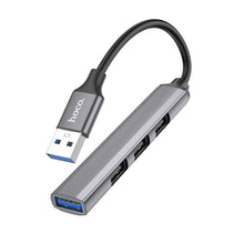Заредете изображение във визуализатора на галерията – Adapter HUB 4in1 (USB 3.0+USB 2.0 x 3) USB-A Hoco HB26 szary
