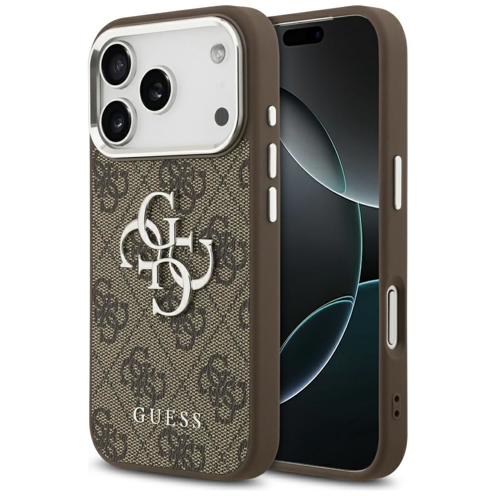 GUESS case for IPHONE 17 Pro GUHCP17LP4G4SMCW (4G PU Leather Case with Big 4G and Classic Logo and Silver Metal Camera Frame) brown