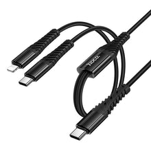 Заредете изображение във визуализатора на галерията – Cable 2in1 USB C to USB C+Lightnig Hoco 1 m X123 black
