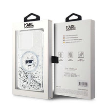 Заредете изображение във визуализатора на галерията – Karl Lagerfeld Liquid Glitter Choupette Head MagSafe case for iPhone 15 Pro - transparent
