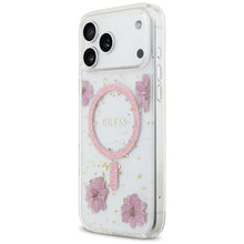 Заредете изображение във визуализатора на галерията – GUESS case for IPHONE 17 Pro Max compatible with MagSafe GUHMP17XRBFGFGMP (Resin Flowers and Glitter) pink
