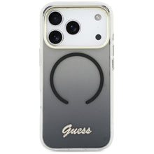 Заредете изображение във визуализатора на галерията – GUESS case for IPHONE 17 Pro compatible with MagSafe GUHMP17L5HTGMCSK (IML Gradient Script Metal) black

