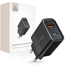 Заредете изображение във визуализатора на галерията – Tech-Protect C30W USB-C PD 30W / USB-A QC 3.0 network charger - black

