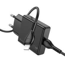 Заредете изображение във визуализатора на галерията – HOCO slim wall charger Type C + cable Type C to Lightning PD QC 30W N37 black
