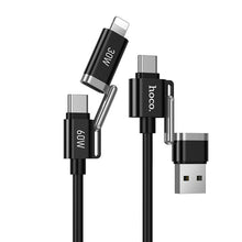Заредете изображение във визуализатора на галерията – Cable 4w1 USB A/USB C do USB C/Lightning Hoco 3A 60W 1,2 m U155 black
