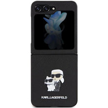 Заредете изображение във визуализатора на галерията – Karl Lagerfeld Saffiano Karl&amp;Choupette Pin case for Samsung Galaxy Z Flip 5 - black
