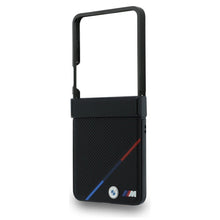 Заредете изображение във визуализатора на галерията – BMW case for SAMSUNG GALAXY Z FLIP 8 compatibile with MagSafe (Leather Perforated Tricolor Stripe Metal Logos) black
