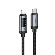 Заредете изображение във визуализатора на галерията – Data Cable with digital display USB C to Lightning Hoco PD 27W 1,2 m U148 black
