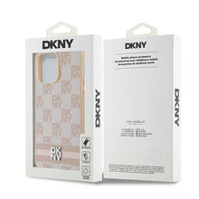 Заредете изображение във визуализатора на галерията – Original Case DKNY hardcase Leather Checkered Mono Pattern &amp; Printed Stripes DKHCP14XPCPTSSP for Iphone 14 Pro Max pink
