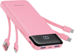 Powerbank 5V 3A 10000 mAh with built-in cables USB A / USB C / Lightning / Micro USB Charmast W1148 pink