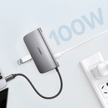 Заредете изображение във визуализатора на галерията – Ugreen CM179 9in1 USB-C - 3x USB-A 3.0 / HDMI / VGA / RJ45 / TF / SD card reader / USB-C adapter - gray
