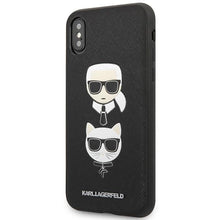Заредете изображение във визуализатора на галерията – Karl Lagerfeld Saffiano Karl&amp;Choupette Head case for iPhone XS Max - black
