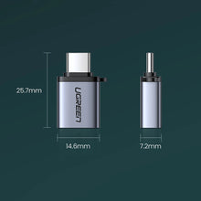 Заредете изображение във визуализатора на галерията – Ugreen US270 USB-C (Male) / USB-A 3.0 (Female) Adapter with Lanyard - Gray
