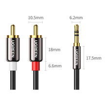 Заредете изображение във визуализатора на галерията – Ugreen AV116 10749 audio mini jack cable 3.5 mm (male) / 2RCA (male) 1m - black
