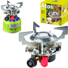 Заредете изображение във визуализатора на галерията – Gas camping stove with gas cartridges (thread or valve) ATOS piezo igniter 1.8kW
