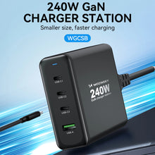 Заредете изображение във визуализатора на галерията – Wozinsky WGCSB 240W GaN wall charger USB-A / 3 x USB-C - black

