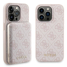 Заредете изображение във визуализатора на галерията – Guess 4G Metal Logo case set for iPhone 15 Pro + 5000mAh MagSafe power bank - pink
