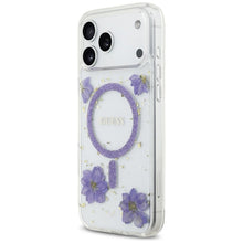 Заредете изображение във визуализатора на галерията – GUESS case for IPHONE 17 Pro Max compatible with MagSafe GUHMP17XRBFGFGMU (Resin Flowers and Glitter) purple
