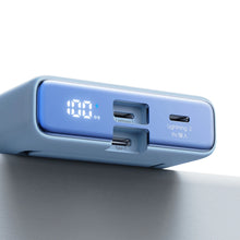 Заредете изображение във визуализатора на галерията – Powerbank Joyroom JR-PBM01 magnetic 10000mAh 20W with stand + Lightning cable - USB-C - blue
