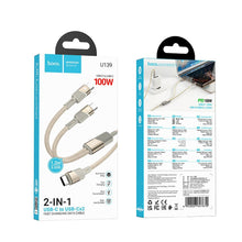 Заредете изображение във визуализатора на галерията – Cable 2in1 USB C to USB C / USB C Hoco 5A 100W 1,2 m U139 gold
