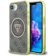 Заредете изображение във визуализатора на галерията – GUESS case for IPHONE 16e (SE 4 2025) compatible with MagSafe GUHMPSE4HG4PRTGW (IML Metal Glitter 4G Circle Triangle) brown
