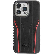 Заредете изображение във визуализатора на галерията – Audi Genuine Leather case with MagSafe for iPhone 14 Pro Max - black and red
