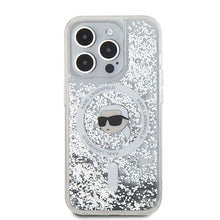 Заредете изображение във визуализатора на галерията – Karl Lagerfeld Liquid Glitter Karl Head MagSafe case for iPhone 15 Pro - transparent

