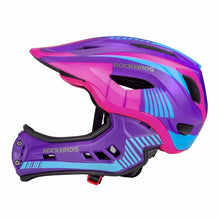 Заредете изображение във визуализатора на галерията – Rockbros TT-32SBPP-S children's bicycle helmet with detachable chinbar, size S - purple-pink
