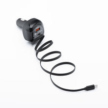 Заредете изображение във визуализатора на галерията – FORCELL F-ENERGY Alu car charger with retractable cable Type C and Type C + USB A sockets PD QC4.0 SFC2.0 3A 75W black
