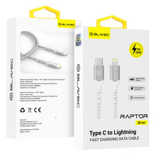 Заредете изображение във визуализатора на галерията – Blavec Cable Raptor braided - Type C to Lightning - PD 20W 2,4A 0,25 metres (CRA-CL24WS025) white-silver
