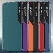 Заредете изображение във визуализатора на галерията – Eco Leather View Case elegant bookcase type case with kickstand for Samsung Galaxy A52s 5G / A52 5G / A52 4G blue
