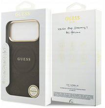 Заредете изображение във визуализатора на галерията – GUESS case for IPHONE 17 Pro Max compatible with MagSafe GUHMP17XPSAMSECW (PU W/ Peony Hot Stamp) brown
