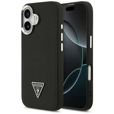 GUESS case for IPHONE 17 compatible with MagSafe GUHMP17SPGTSPSK (Grained PU Triangle Logo) black