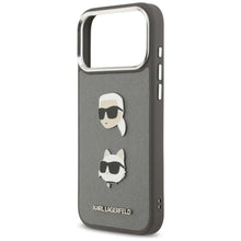 Заредете изображение във визуализатора на галерията – KARL LAGERFELD case for IPHONE 17 Pro Max KLHCP17XPSFDHPOG (FW Grained PU W/ K&amp;C Heads Pin &amp; Logo) gray
