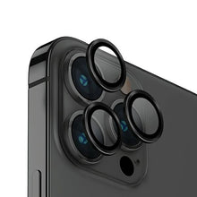 Заредете изображение във визуализатора на галерията – Uniq Optix Glass Aluminum Camera Lens Protector for iPhone 14 Pro / 14 Pro Max camera lens with applicator - black
