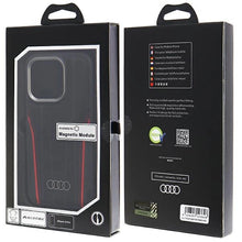 Заредете изображение във визуализатора на галерията – Audi Genuine Leather case with MagSafe for iPhone 15 Pro - black and red
