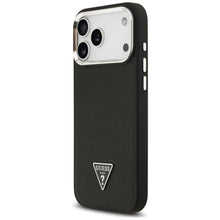 Заредете изображение във визуализатора на галерията – GUESS case for IPHONE 17 Pro compatible with MagSafe GUHMP17LPGTSPSK (Grained PU Triangle Logo) black
