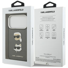 Заредете изображение във визуализатора на галерията – KARL LAGERFELD case for IPHONE 17 Pro KLHCP17LPSFDHPOG (FW Grained PU W/ K&amp;C Heads Pin &amp; Logo) gray
