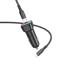 Заредете изображение във визуализатора на галерията – Borofone Car charger BZ28 Trophie - Type C - PD 30W 3A with Type C to Lightning cable black

