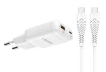 Заредете изображение във визуализатора на галерията – Phone charger USB A + Type C PD 45W + data cable Type C to C 100W VEGER TR121 white
