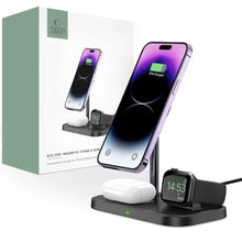 Заредете изображение във визуализатора на галерията – Tech-Protect QI15W-A22 inductive MagSafe charger with 3in1 MagSafe stand for smartphone / Apple Watch / AirPods - black
