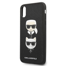 Заредете изображение във визуализатора на галерията – Karl Lagerfeld Saffiano Karl&amp;Choupette Head case for iPhone XS Max - black
