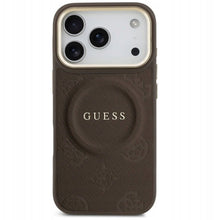 Заредете изображение във визуализатора на галерията – GUESS case for IPHONE 17 Pro compatible with MagSafe GUHMP17LPSAMSECW (PU W/ Peony Hot Stamp) brown
