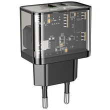 Заредете изображение във визуализатора на галерията – HOCO wall charger USB A + Type C PD QC3.0 3A 20W N34 transparent
